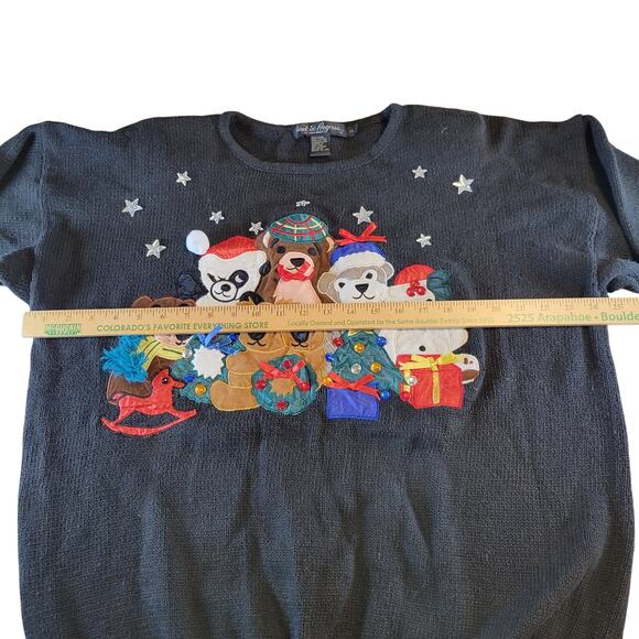 2X Holiday Sweater Teddy Bear Panda Embroidered Christmas Work in Progress 1980 - Picture 5 of 16